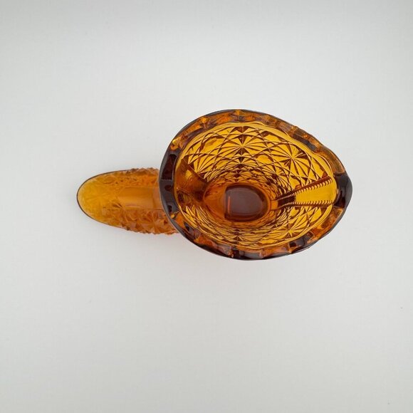 Vintage Fenton Glass Amber Daisy & Button Boot with Scalloped Edge 4" - Picture 6 of 7